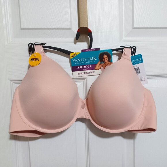 Two New 44C Vanity Fair Underwire Padded T-shirt Bras Black Tan - Picture 2 of 8